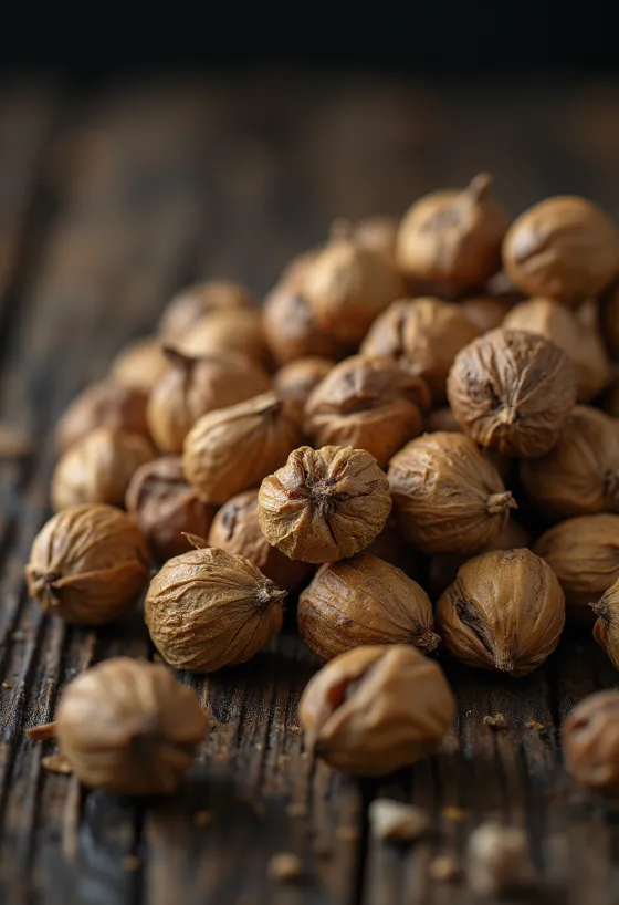 Beyaz zeminde doğal yığın halinde soyulmuş yer bademi (chufa)