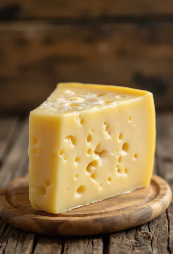 Beyaz seramik kasede taze Trappist peyniri, ahşap masa üzerinde