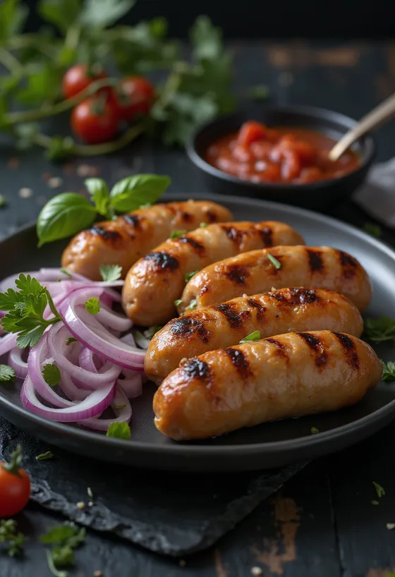 Ajvar ve ekmekle servis edilen Cevapcici