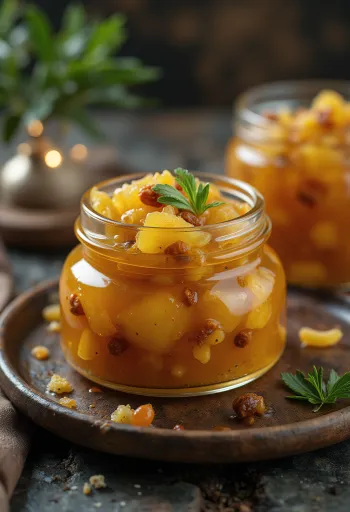 Tatlı ekşi ananas chutney servis edilmiş