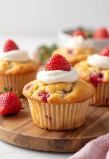Servis edilmiş çilekli köpüklü muffin
