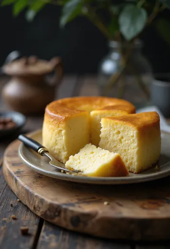 Pudra şekeri serpilmiş yumuşak ve hafif Japon cheesecake