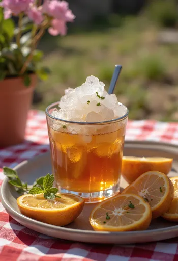 Nane yaprağı ve kırılmış buzla süslenmiş Mint Julep kokteyli