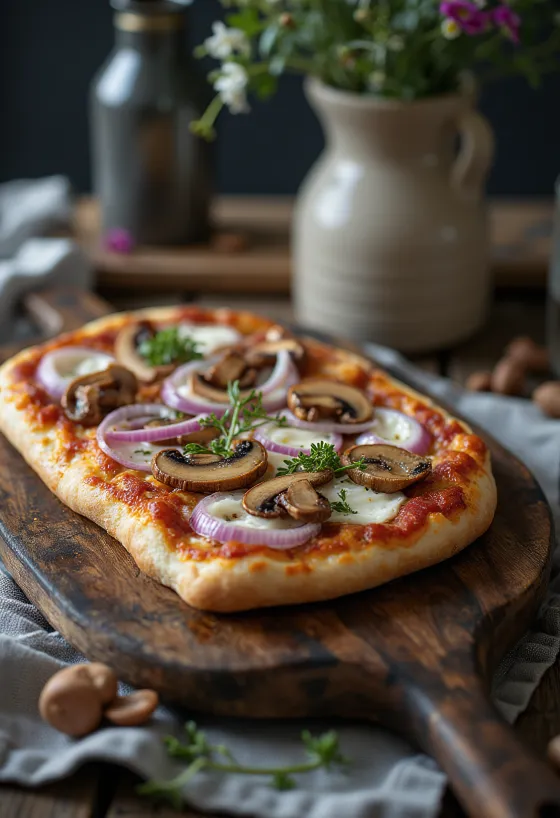 Ren geyiği eti, süzme yoğurt ve kırmızı soğanlı Pizza Finlandese