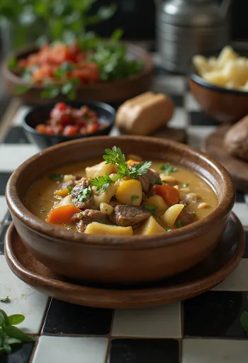 Rustik bir kasede taze otlarla servis edilen Yak tereyağlı çay yahnisi.