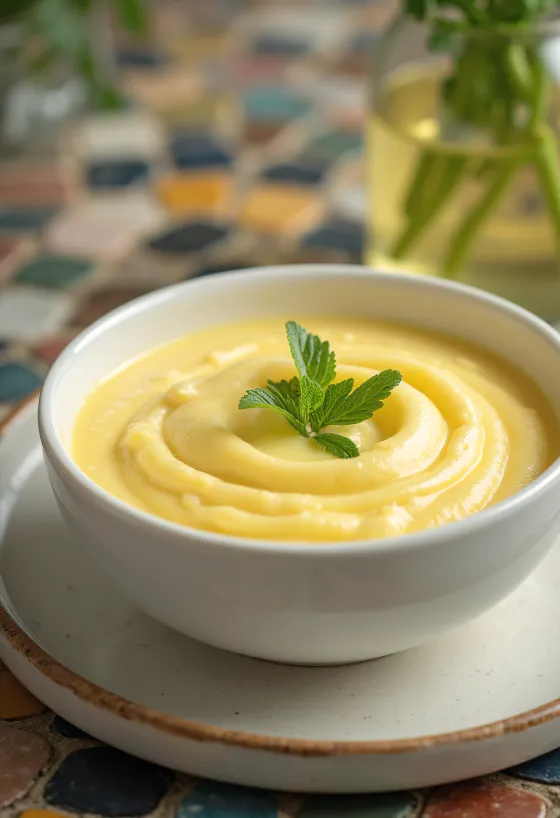 Balık ve sebzelerle servis edilmiş Avgolemono limon sosu