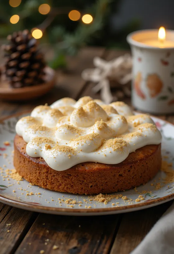 Tarçın ve altın tozu ile süslenmiş Noel baharatlı pasta