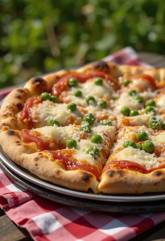 Bezelye ve peynirli Pizza ai Piselli