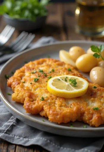 Pork schnitzel burgonyával, çıtır domuz eti ve tereyağlı patates