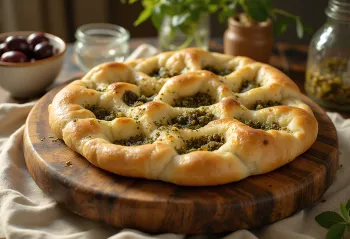 Zeytinyağı ve za'atar baharat karışımı ile Manakish, taze maydanoz