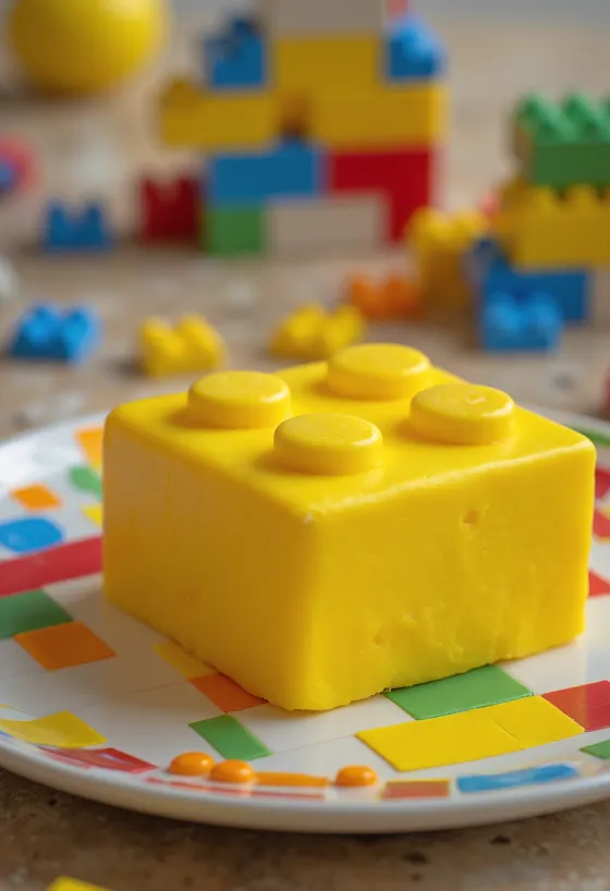 Renkli şeker hamuru kaplamalı ve yapı bloğu süslemeli LEGO pastası