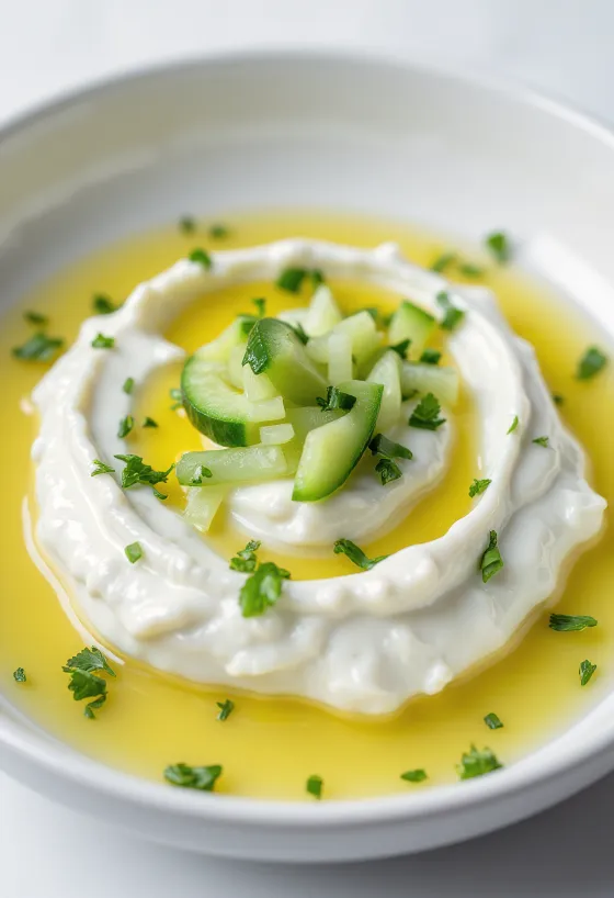 Taze pita ekmeği ile servis edilmiş Tzatziki sosu
