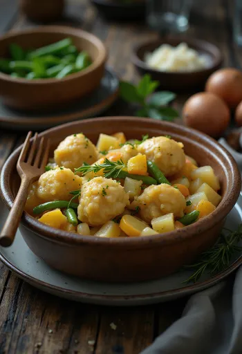 Altın sarısı kızarmış hamurlu sebzeli çuçvara