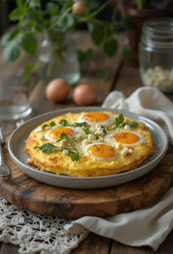 Kızarmış patlıcan küpleri ve feta peyniri ile hazırlanan frittata dilimi