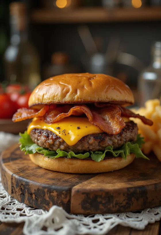 Cheddar peyniri ve pastırma ile ızgara burger