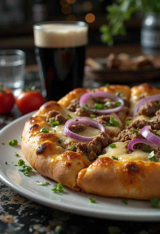 Servis edilmiş İrlanda dana etli pizza