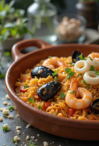 Deniz mahsullü pilav servis edilmiş