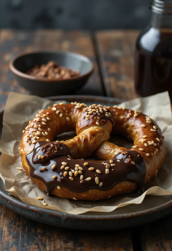 Çikolataya batırılmış susamlı pretzel