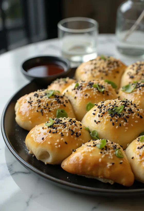 Servis edilmiş Japon usulü wasabi ve susamlı focaccia