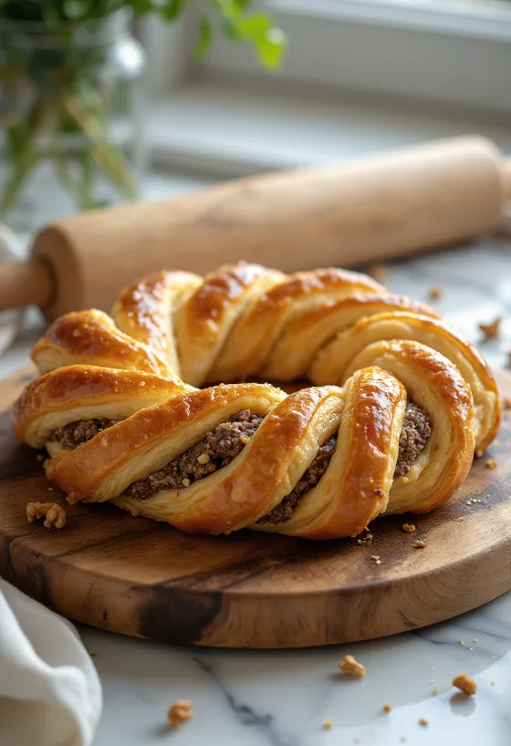 Ceviz ve tarçınlı vegan kringle, taze servis edilmiş