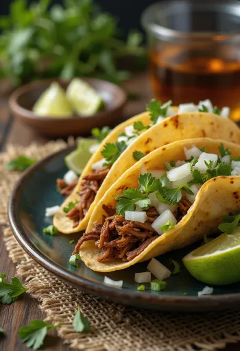 Pulled Beef Taco, tortillada yumuşak sığır eti, lahana salatası ve kişnişle