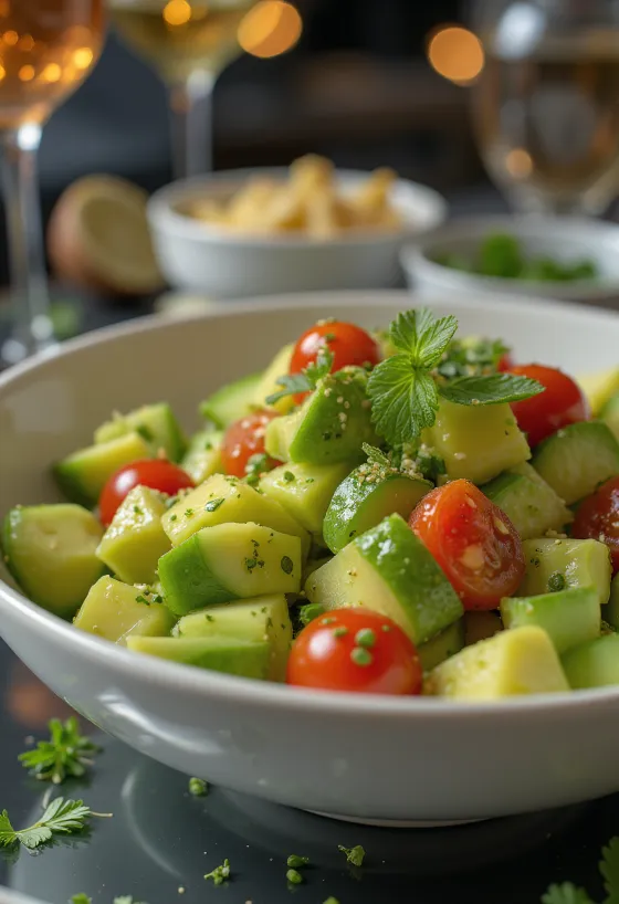 Taze sebzelerle avokadolu misket limonu salatası