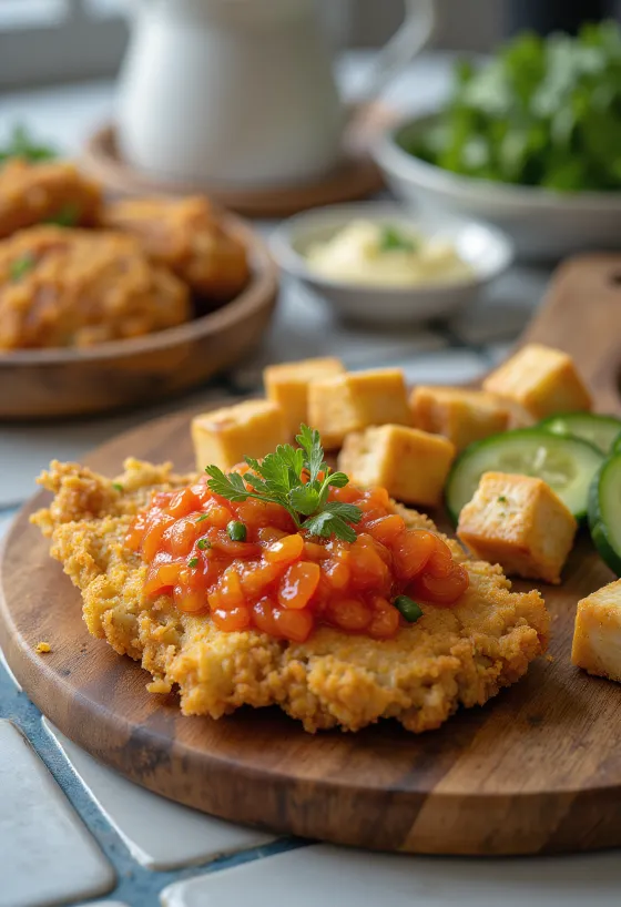 Acı soslu ve kızarmış tofulu Ayam geprek servisi