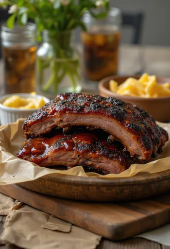 Servis edilmiş füme BBQ yaban domuzu kaburga