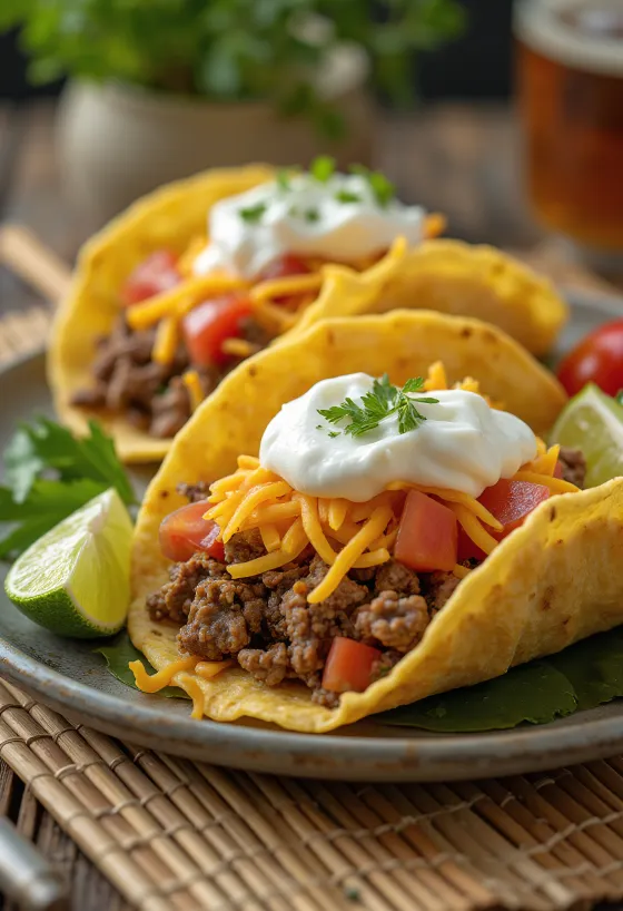 Sebze ve peynirle servis edilen etli taco