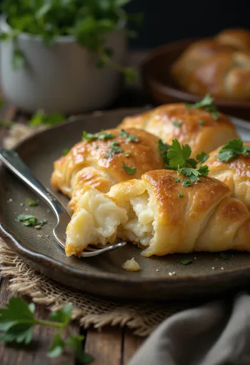 Altın sarısı pişmiş koyun peynirli empanada