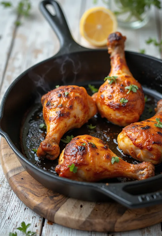 Taze sebzelerle servis edilen baharatlı fırın tavuk but.