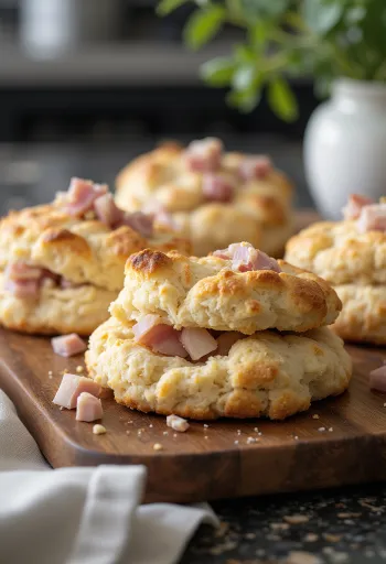 Altın sarısı, kıtır üzeri olan hindi jambonlu scone çörekleri