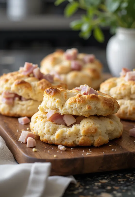 Altın sarısı, kıtır üzeri olan hindi jambonlu scone çörekleri