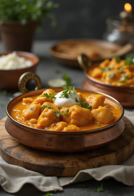 Taze kişnişle süslenmiş Chicken Makhani, Hint tereyağı soslu tavuk