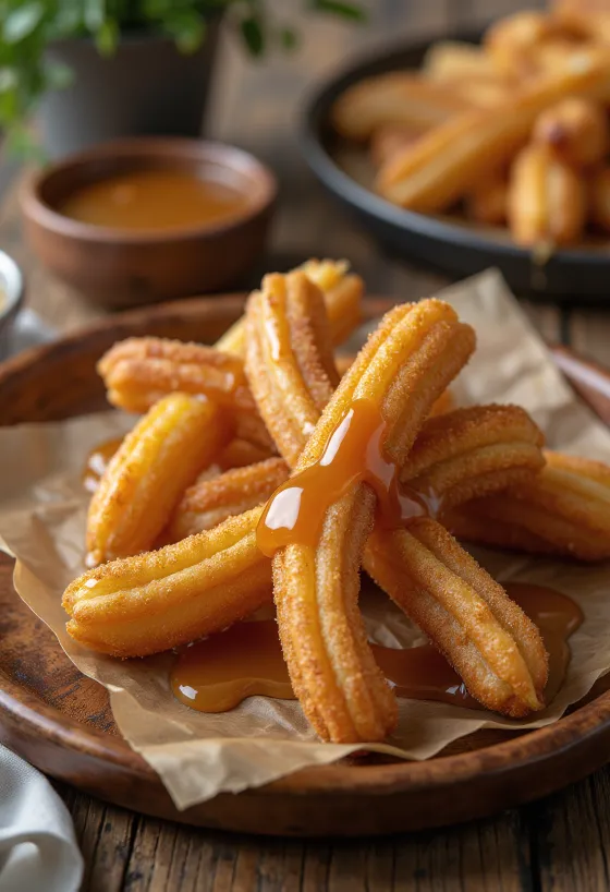 Karamelli Churro, karamel sos ve tarçınla