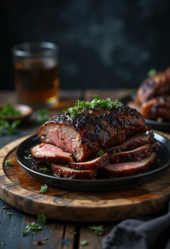 Servis edilmiş füme BBQ yaban domuzu budu