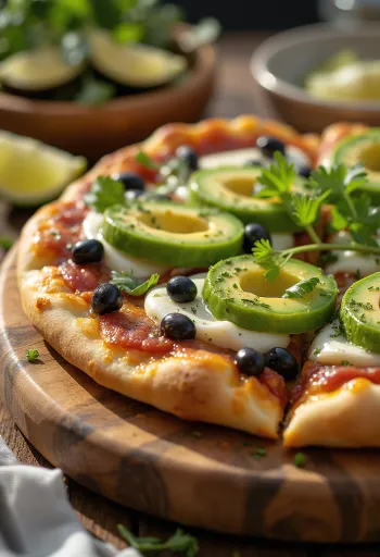 Jalapeño biberi, siyah fasulye ve avokadolu Pizza Mexicana