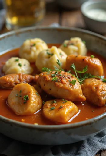 Pörkölt fürjhússal servis edilmiş