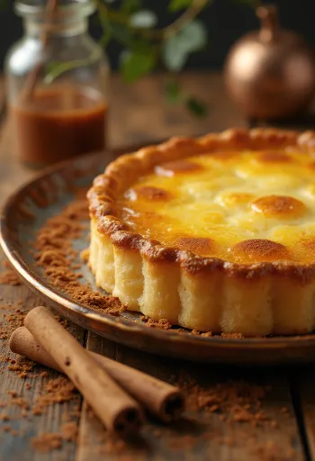 Altın kahverengi üstlü ve vanilyalı krema dolgulu Portekiz pastel de nata pastası