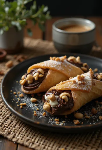Servis edilmiş fındık kremalı cannoli