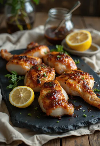 Barbekü sosuyla ahşap bir tabakta servis edilen barbekü çıngıraklı yılan.