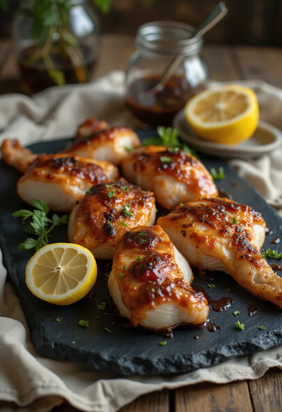 Barbekü sosuyla ahşap bir tabakta servis edilen barbekü çıngıraklı yılan.