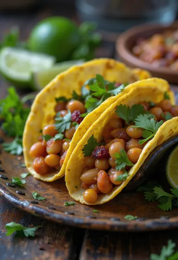 Fasulye, avokado ve misket limonu ile Meksika usulü vegan tako