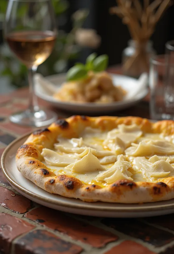 Beyaz trüf mantarı ve peynirlerle Pizza al Tartufo Bianco