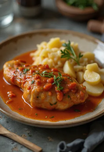 Pörkölt libacombbal servis edilmiş