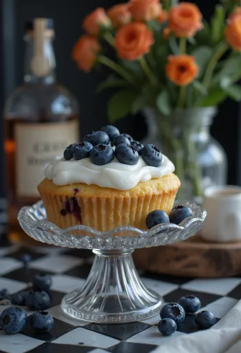 Taze pişmiş yaban mersinli rumlu cupcake