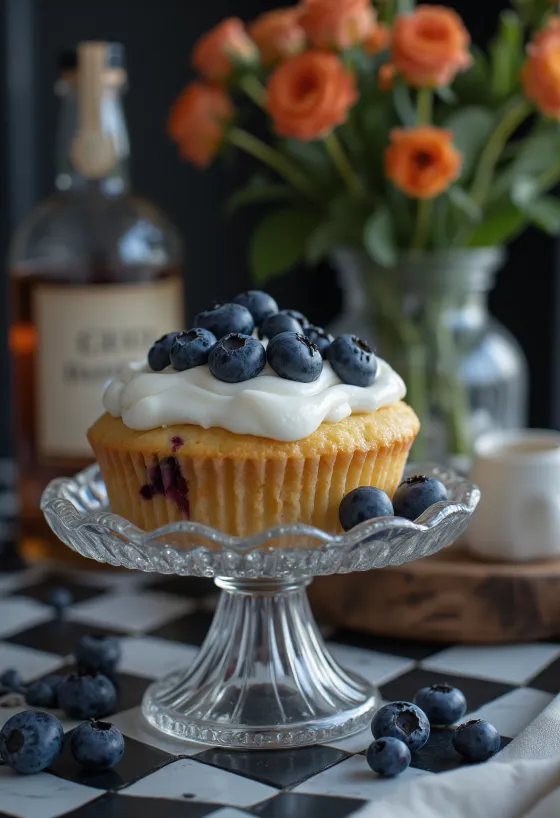 Taze pişmiş yaban mersinli rumlu cupcake