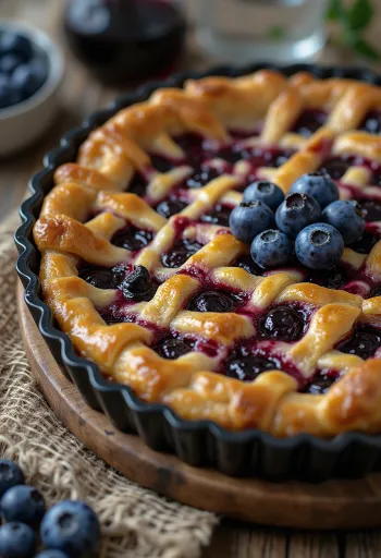 Yaban mersini reçelli crostata, taze limon kabuğu rendesi ile servis edilmiş