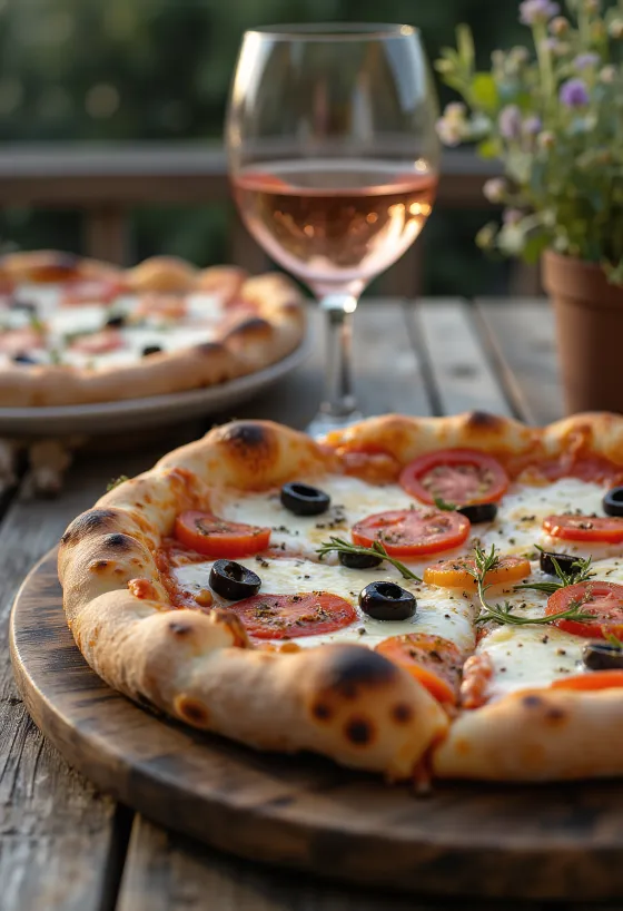Domates, siyah zeytin ve provence baharatlarıyla Pizza Provençale