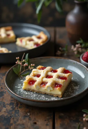Altın sarısı yumurta akı ve kayısı reçeli ile Rákóczi lor peynirli turta
